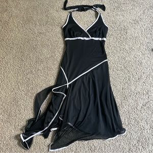 Black Halter Swing Dress White Trim Small